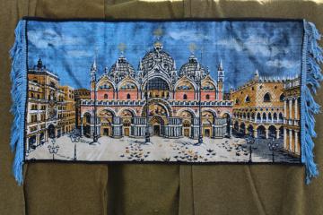 vintage Italian tapestry small rug or wall hanging, St Mark's cathedral