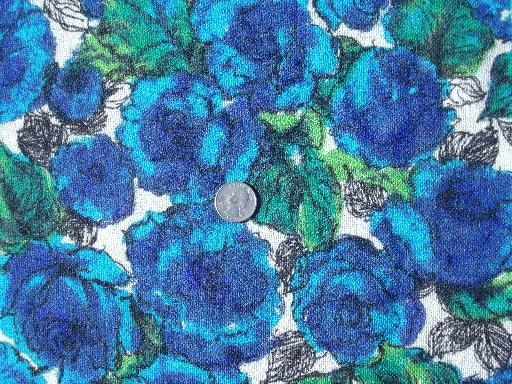 vintage Italian wool fabric, 50s 60s floral print, soft and slightly fuzzy