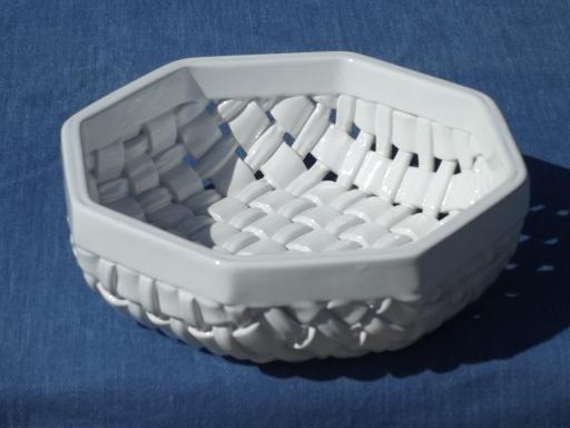 Download vintage Italy woven ceramic basket, basketweave bowl or fruit dish