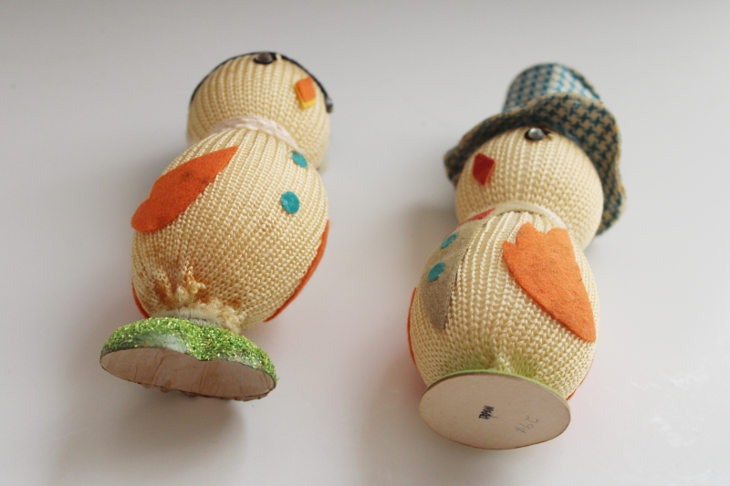 vintage Japan Easter chicks party decorations or basket fillers, paper figures w/ knit  felt