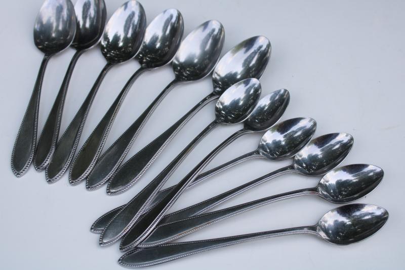 vintage Japan Interpur burnished stainless steel flatware, soup spoons & iced tea