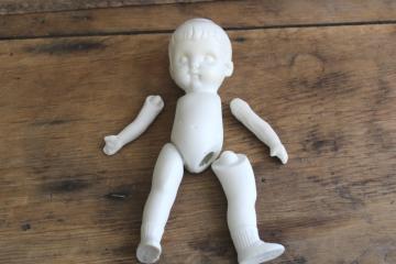 vintage Japan bisque china doll to paint, toddler girl w/ chubby legs, hair bow