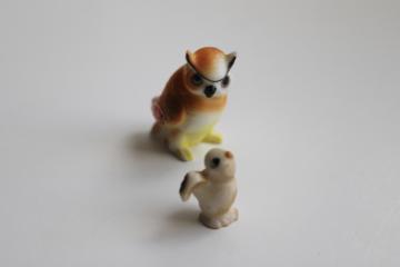 vintage Japan bone china miniature animals, tiny owls, owl baby owlet figurines