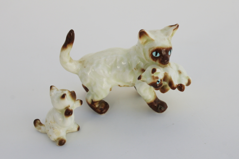 vintage Japan bone china miniature kitties figurines, Siamese cat  kittens