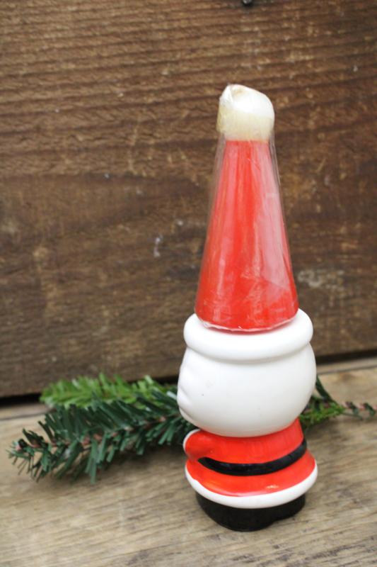 vintage Japan ceramic Christmas Santa figurine candle holder w/ red candle hat