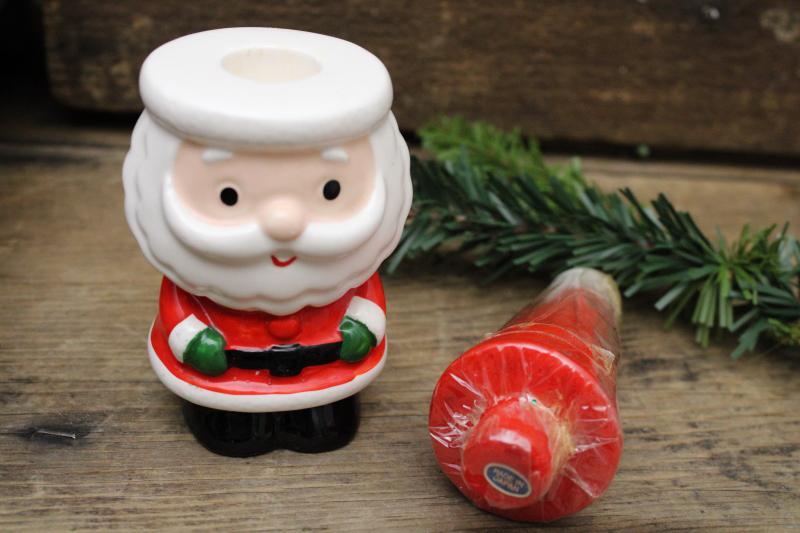 vintage Japan ceramic Christmas Santa figurine candle holder w/ red candle hat