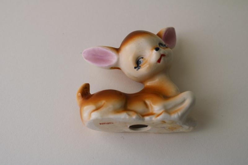 vintage Japan ceramic deer figurine, little doe fawn w/ flirty eyelashes