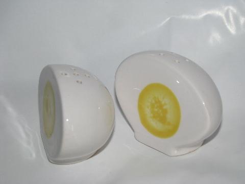 vintage Japan ceramic deviled egg plate, eggs S&P shakers