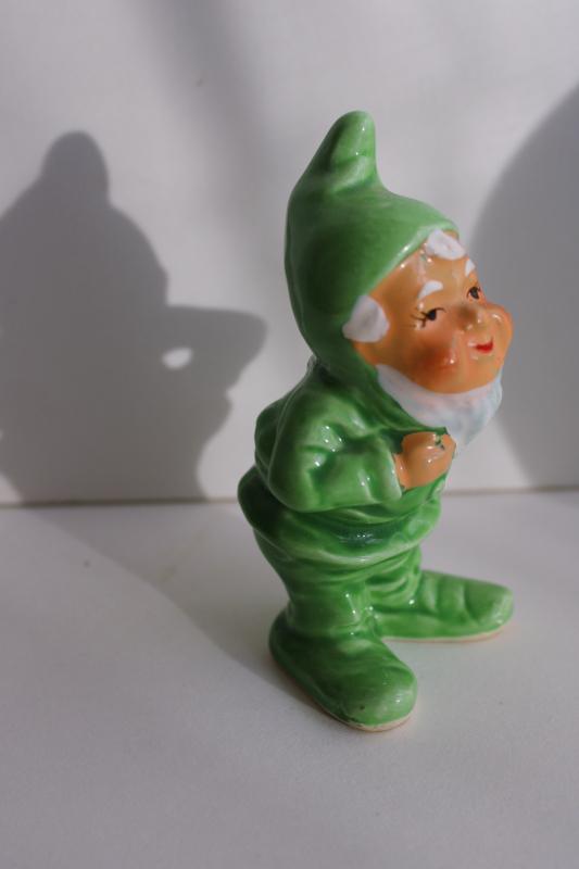vintage Japan ceramic gnome, china figurine little old dwarf w/ white beard