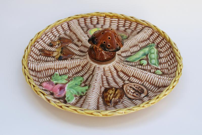 vintage Japan ceramic mushrooms relish tray w/ shroom hors d oeuvres toothpicks holder