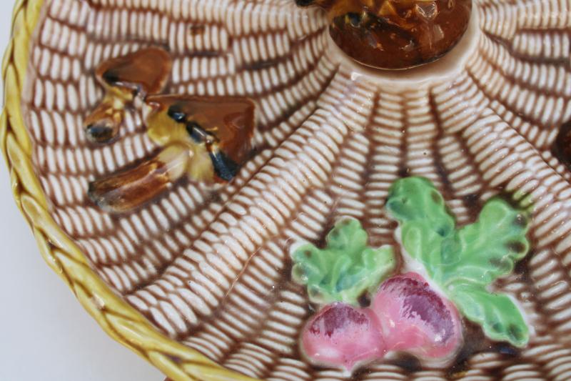 vintage Japan ceramic mushrooms relish tray w/ shroom hors d oeuvres toothpicks holder