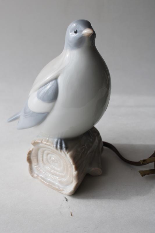 vintage Japan ceramic night light in original box, china dove pigeon bird 