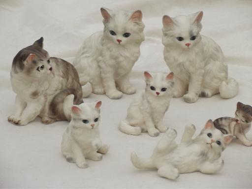 vintage Japan china cat figurines collection, Lefton cats & kittens etc.