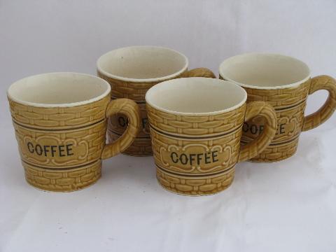 vintage Japan china coffee set, basket weave coffeepot, mugs, cream & sugar