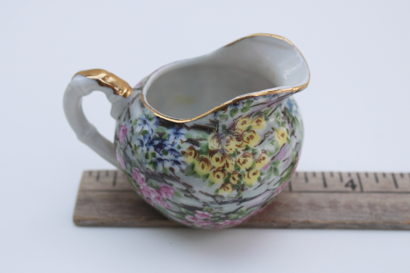 vintage Japan chintz china mini pitcher individual size creamer Marilyn Exclusive foil label