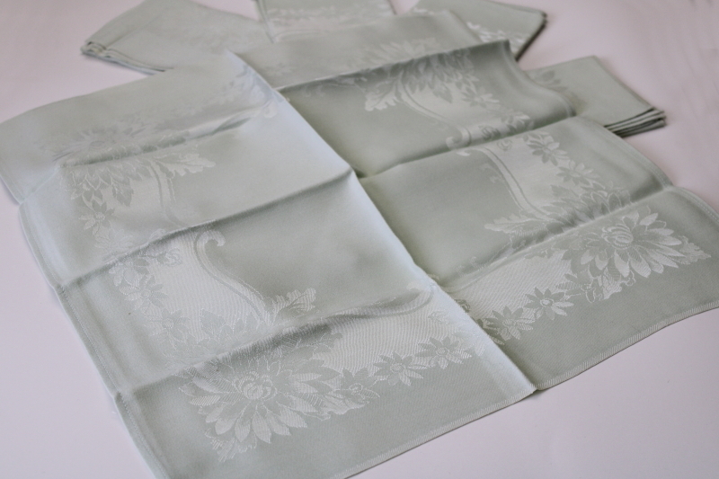 vintage Japan cotton rayon damask napkins pale mint green, cloth napkin set