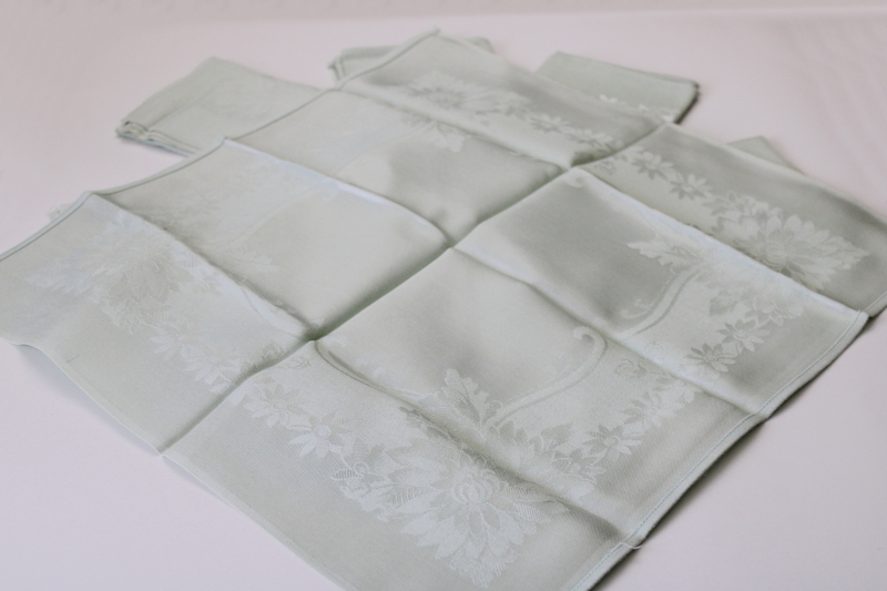 vintage Japan cotton rayon damask napkins pale mint green, cloth napkin set