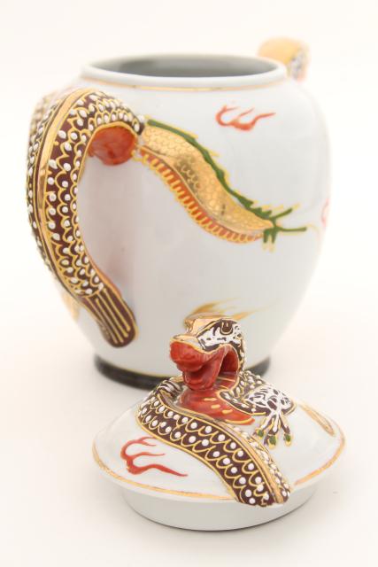 vintage Japan dragonware china tea set, lithophane porcelain cups, plates, dragon teapot