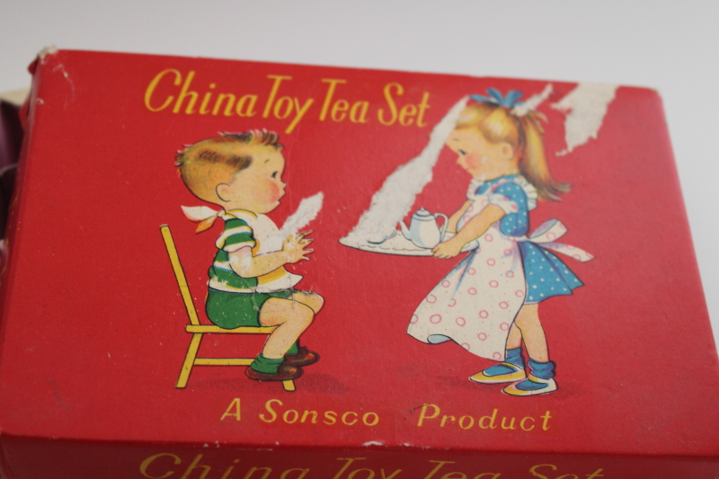 vintage Japan hand painted china tea set toy doll dishes complete in original box