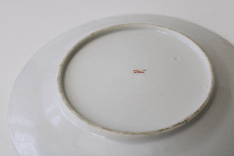 vintage Japan hand painted lusterware porcelain plates, bold bright art deco flowers  bird