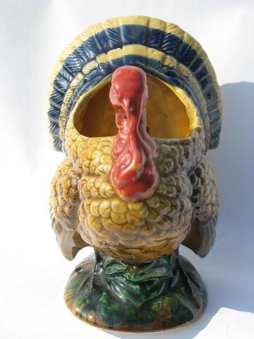 vintage Japan handpainted pottery planter, Thanksgiving tom turkey