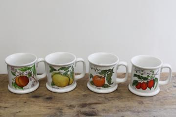 vintage Japan heavy white ironstone china mugs w/ botanical fruit prints