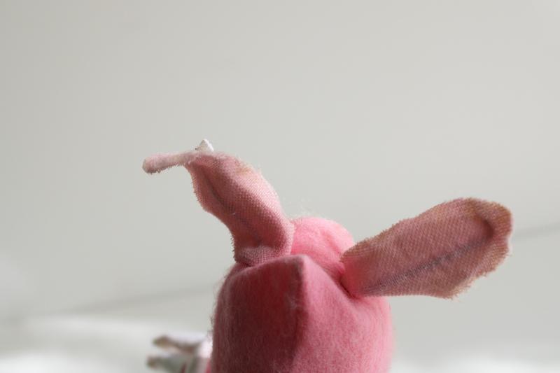 vintage Japan knee hugger pixie girl, pink Easter bunny holiday elf ornament