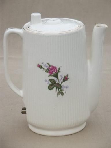 Hot Water Kettle Pot Tea Vintage Electric White Ceramic Porcelain 6 Rose  Japan