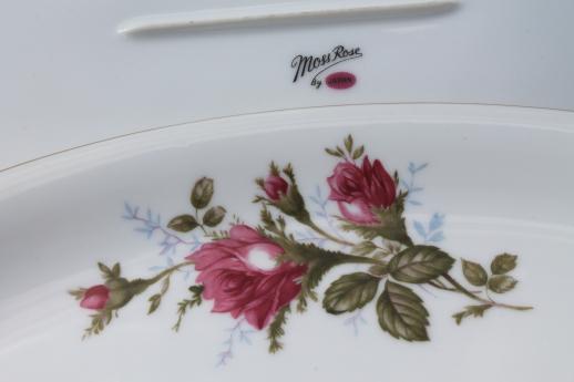 vintage Japan moss rose china serving pieces, pink roses porcelain turkey platter etc.