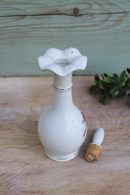 vintage Japan moss rose china vanity table perfume bottle, pink roses floral