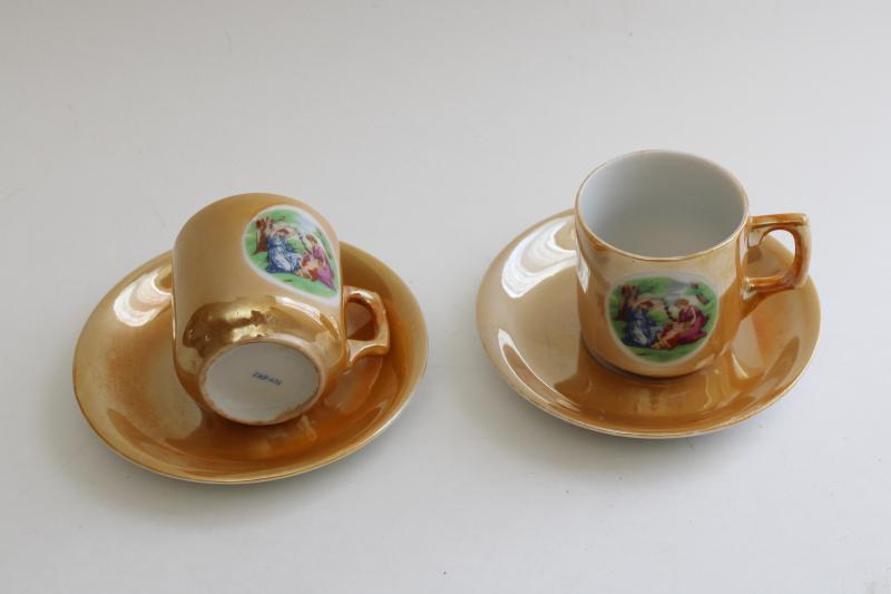 vintage Japan painted luster demitasse, tiny porcelain cups & saucers for tea or espresso