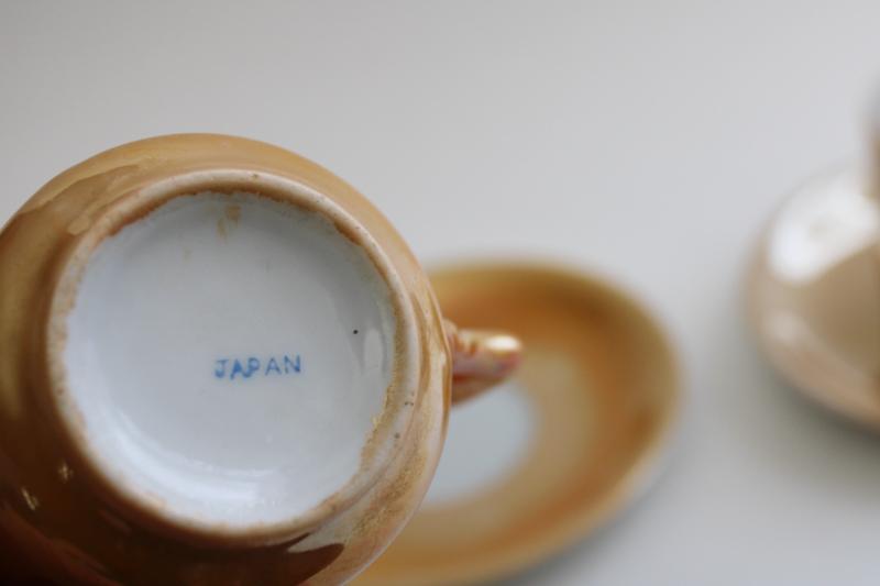 vintage Japan painted luster demitasse, tiny porcelain cups & saucers for tea or espresso