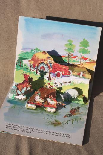 vintage Japan paper die-cut pop up book, Dusty's Farm animal picture book