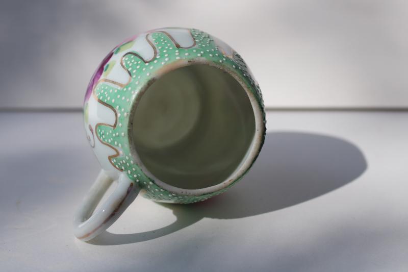vintage Japan porcelain Easter egg shaped cup, hand painted flowers & moriage