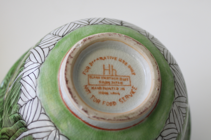 vintage Japan pottery bowl hand painted in Hong Kong, bok choy cabbage
