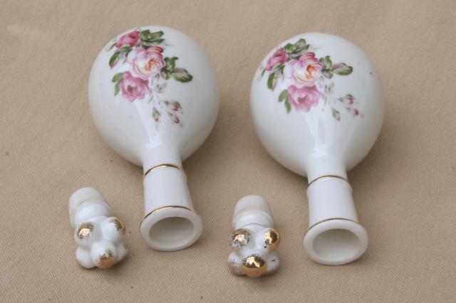 vintage Japan rose porcelain vanity table set, china dresser tray & perfume scent bottles