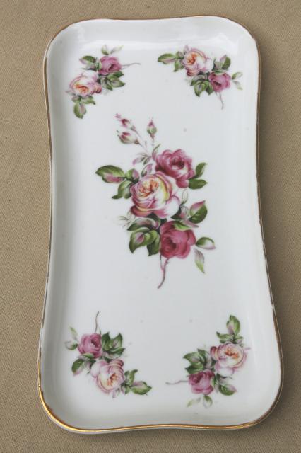 vintage Japan rose porcelain vanity table set, china dresser tray & perfume scent bottles