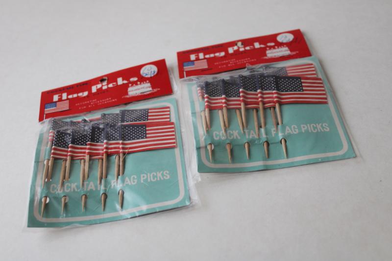 vintage Japan sealed packages miniature American flags cake topper or party decor picks