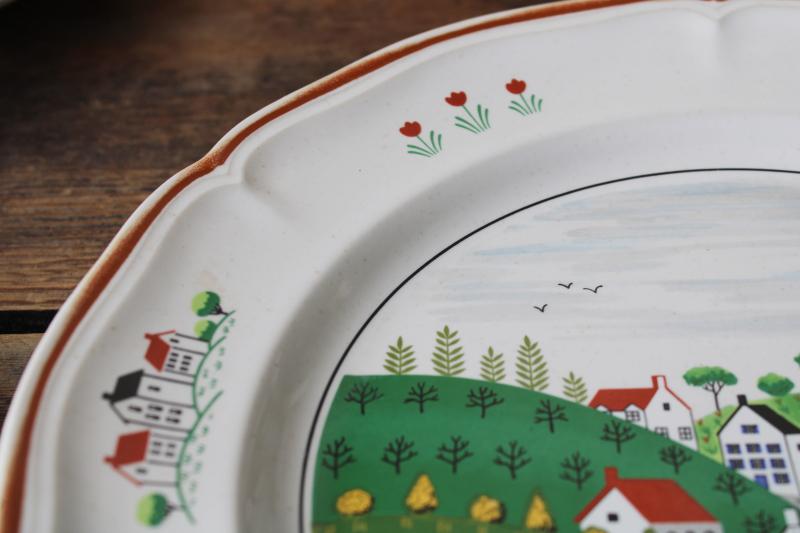 vintage Japan stoneware dinner plates Newcor Country Village folk art scene