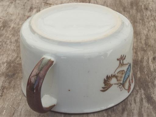 vintage Japan stoneware soup mug with cute chickens wearing bibs!