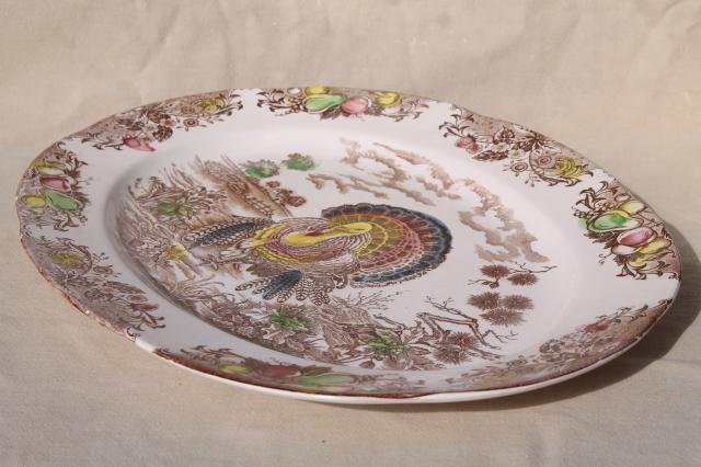 vintage Japan transferware china turkey platter, Thanksgiving tom turkey pattern