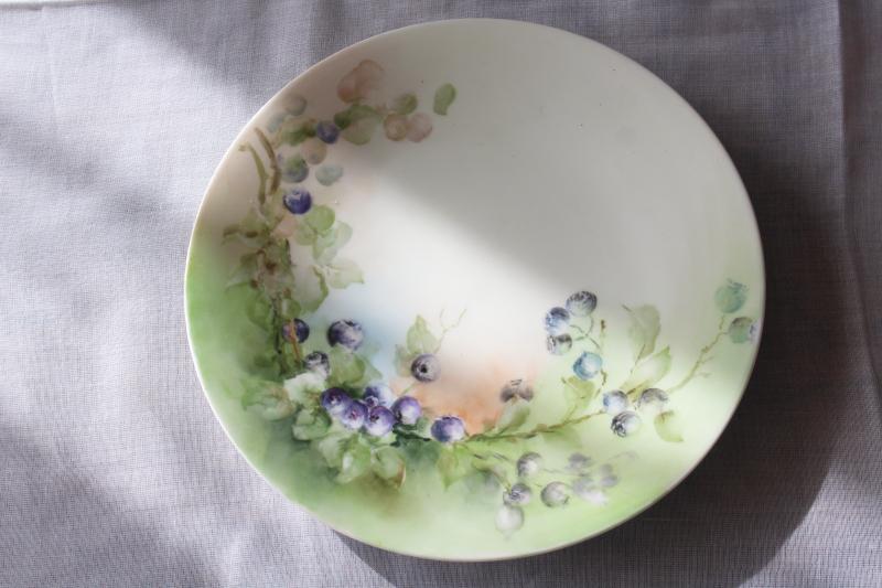 vintage Jean Pouyat Limoges china plate, hand painted blueberries