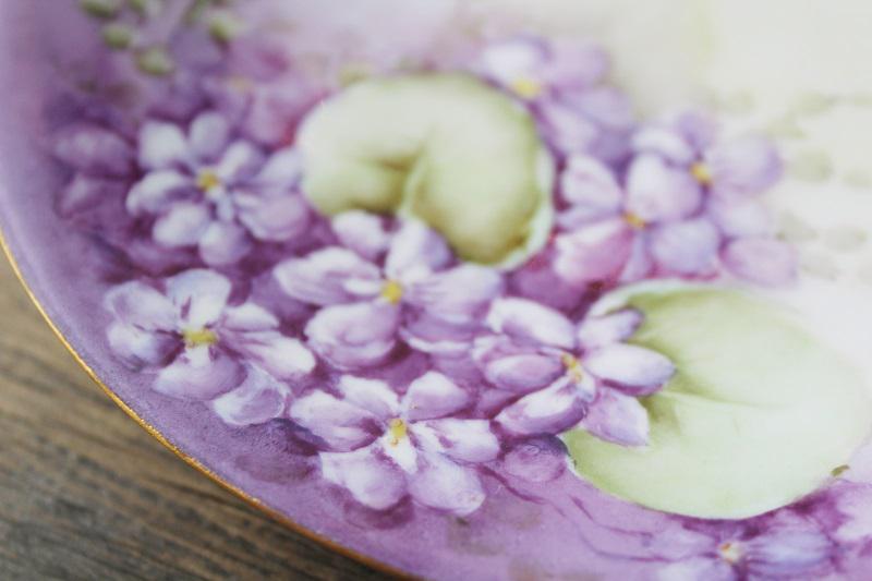 vintage Jean Pouyat Limoges china plate, hand painted violets floral lavender purple