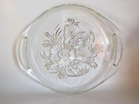 vintage Jeanette glass, camellia flower pattern snack sets, plates & cups