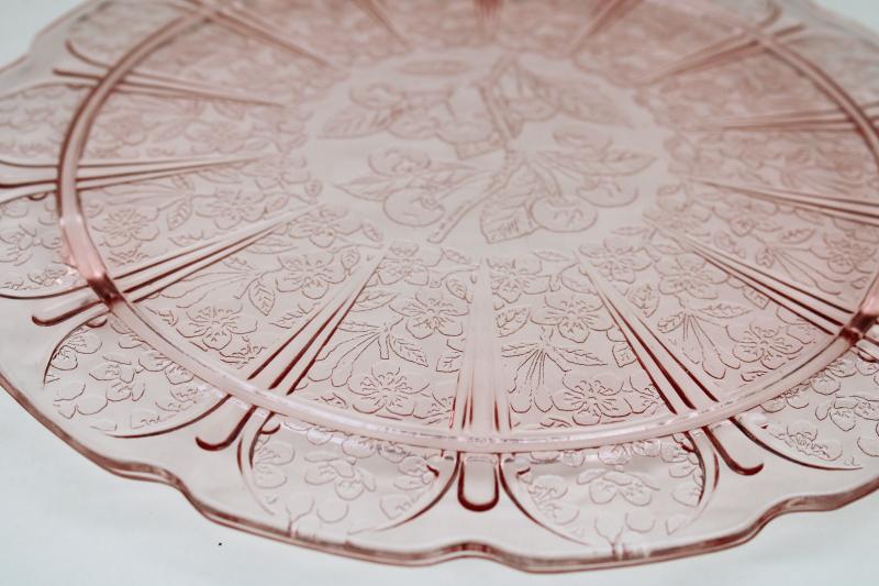 vintage Jeannette cherry blossom pink depression glass, footed cake plate or plateau 