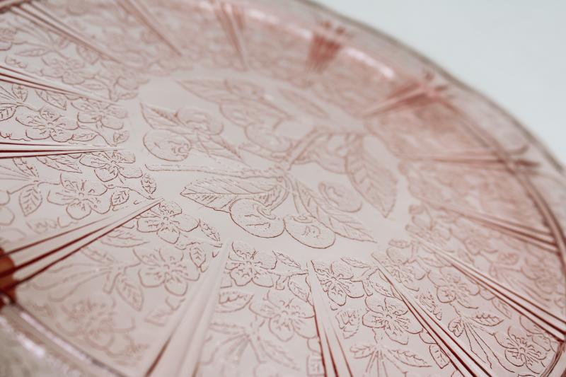vintage Jeannette cherry blossom pink depression glass, footed cake plate or plateau 