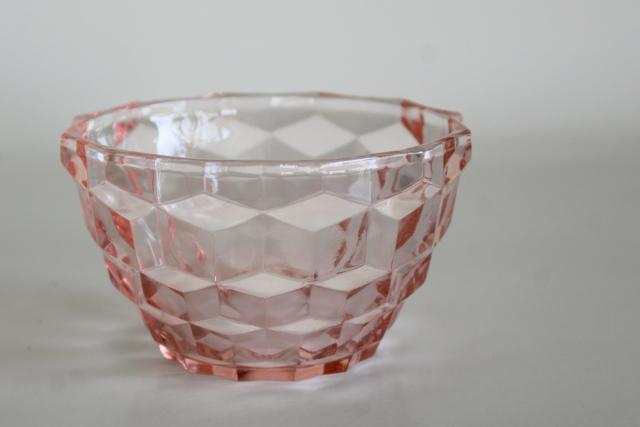 vintage Jeannette cube pink depression glass sauce dish, small bowl or custard cup
