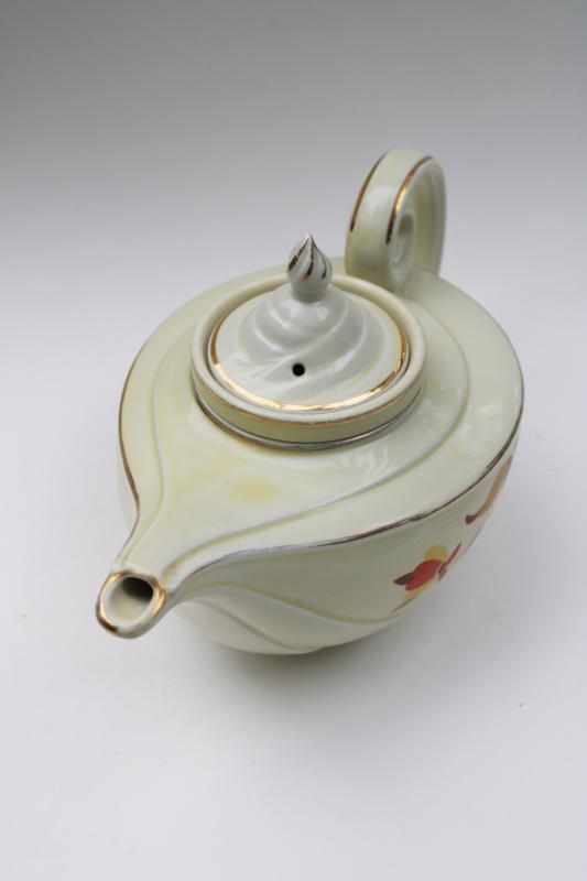 vintage Jewel Tea Hall china Autumn Leaf pattern Aladdin genie lamp tea pot w/ infuser