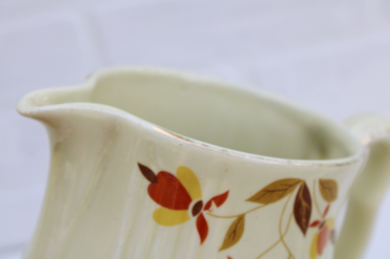 vintage Jewel Tea Hall china Autumn Leaf pattern pitcher, short utility jug very worn