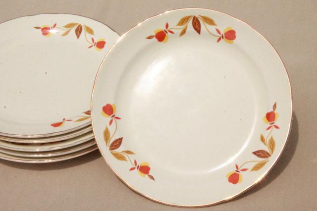 vintage Jewel Tea autumn leaf bread & butter plates, Hall china Jewel T dinnerware
